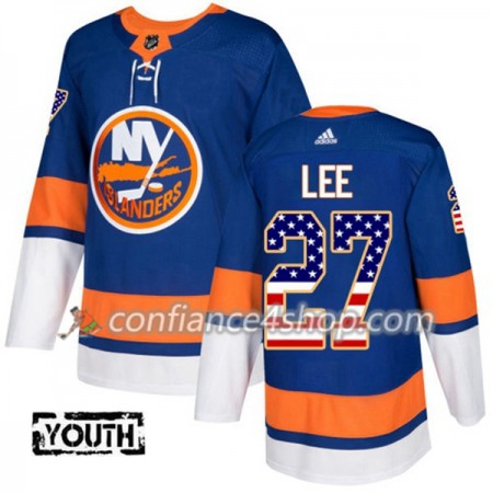 Adidas Maillot de Hockey New York Islanders Anders Lee 27 2017-2018 Bleu USA Flag Fashion Authentic - Enfant